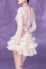 eudora lace embroidery ruched trim mini dress in white