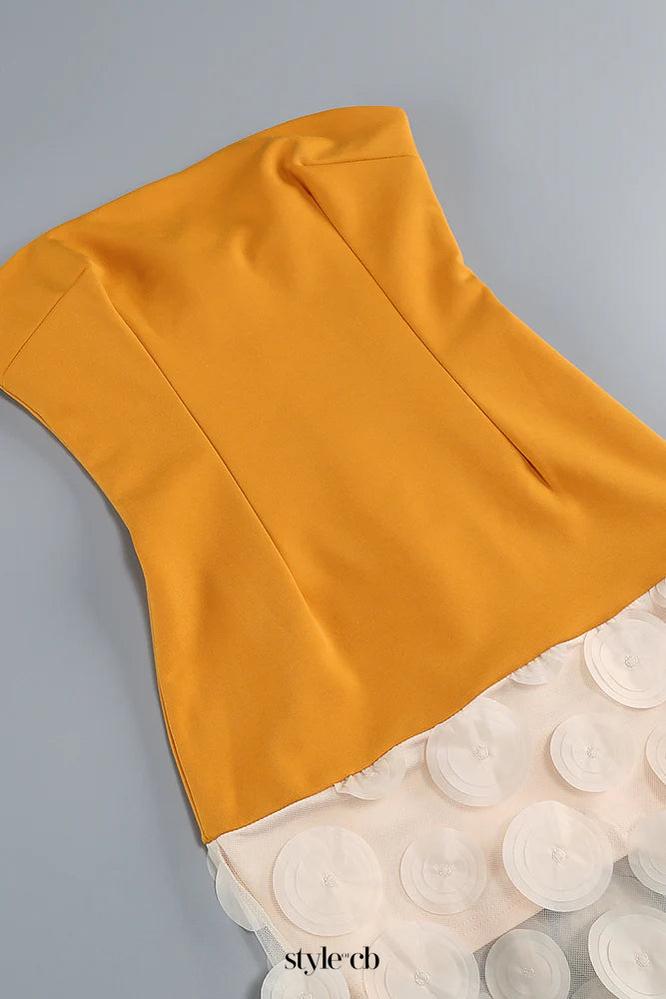 Nodin Strapless Dot Mesh Maxi Dress in orange