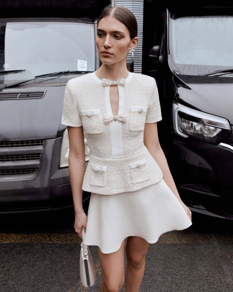 vicky Cream Sequin Knit top skirt set