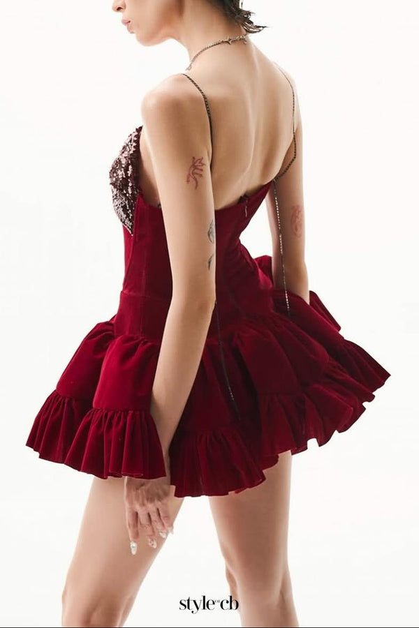evangeline sequin embellished mini dress in red
