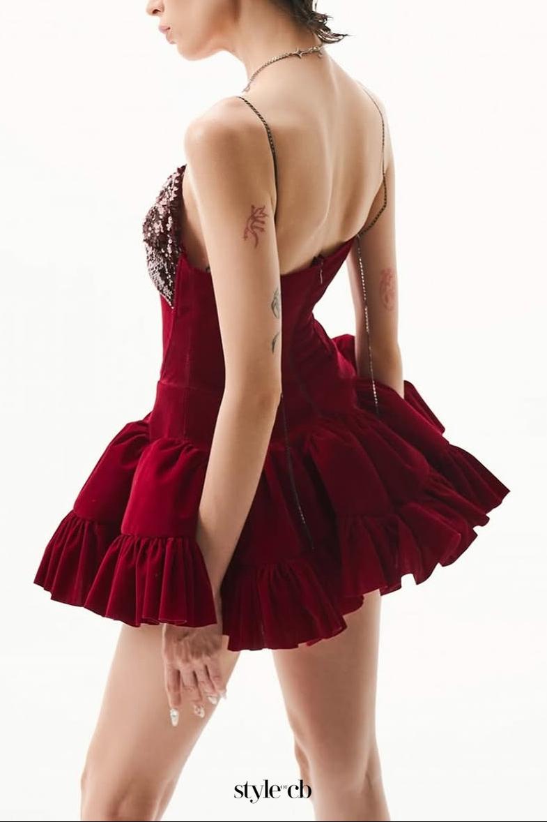 evangeline sequin embellished mini dress in red