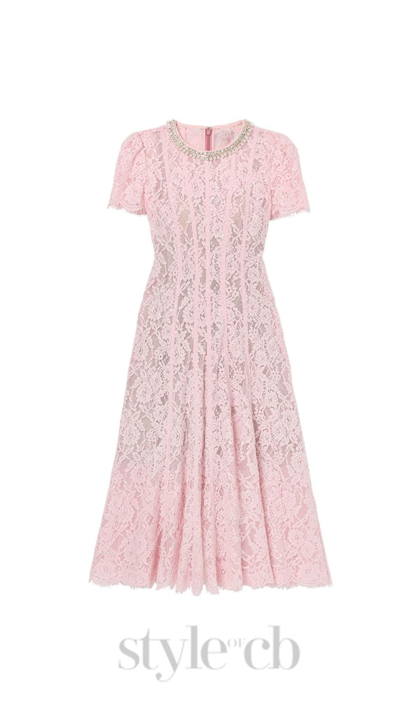 Lace Embellished Midi Dress in pink
