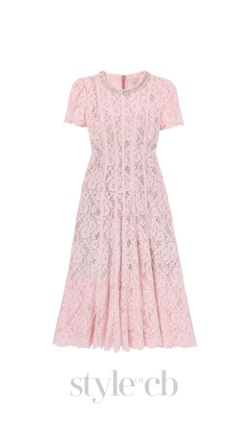 Lace Embellished Midi Dress in pink