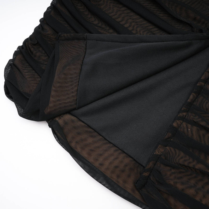 Gwenonwy black ruched mesh top & skirt matching set