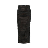 Gwenonwy black ruched mesh top & skirt matching set