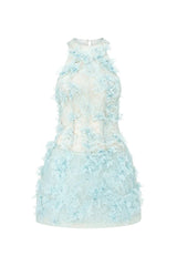 Floral Lace Mini Dress In blue