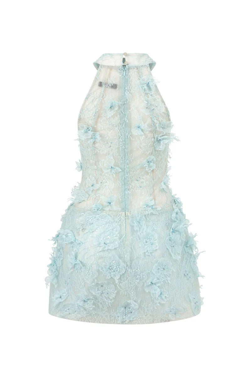 Floral Lace Mini Dress In blue