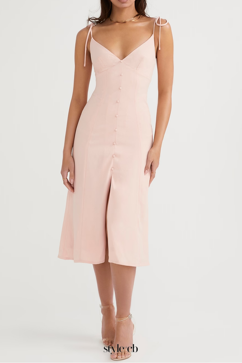 blush slit midi sun dress