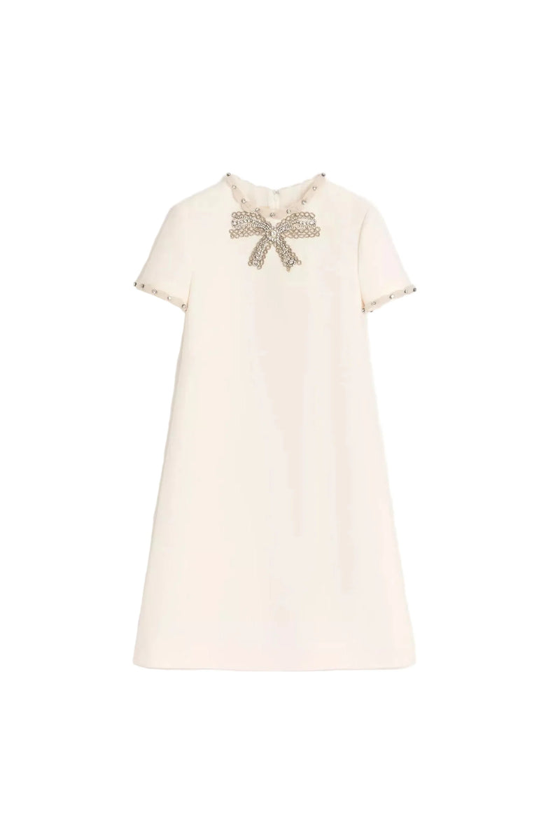 jocelyn rhinestone Embroidered Crepe mini Dress in ivory