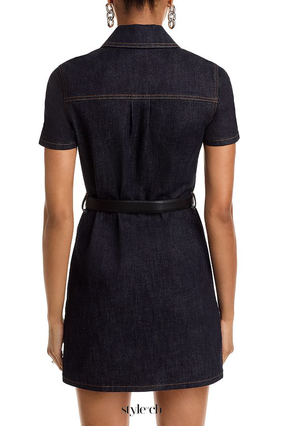 miriam Denim Crystal Trim Mini Dress in black