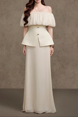 karen Straight Plain Foam Silk strapless Maxi dress in white