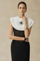 bernice black sleeveless Midi Dress With White Cape