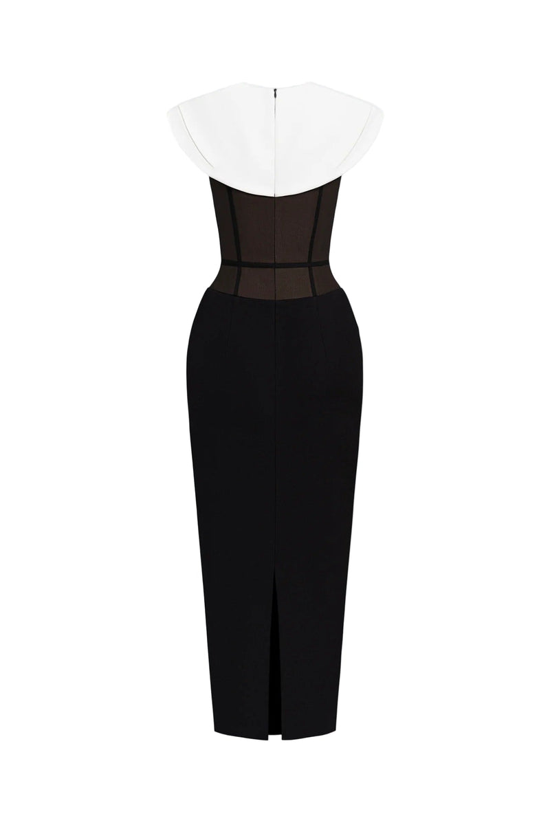 bernice black sleeveless Midi Dress With White Cape
