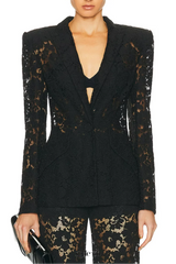 elvira v-neck Lace Blazer set in black
