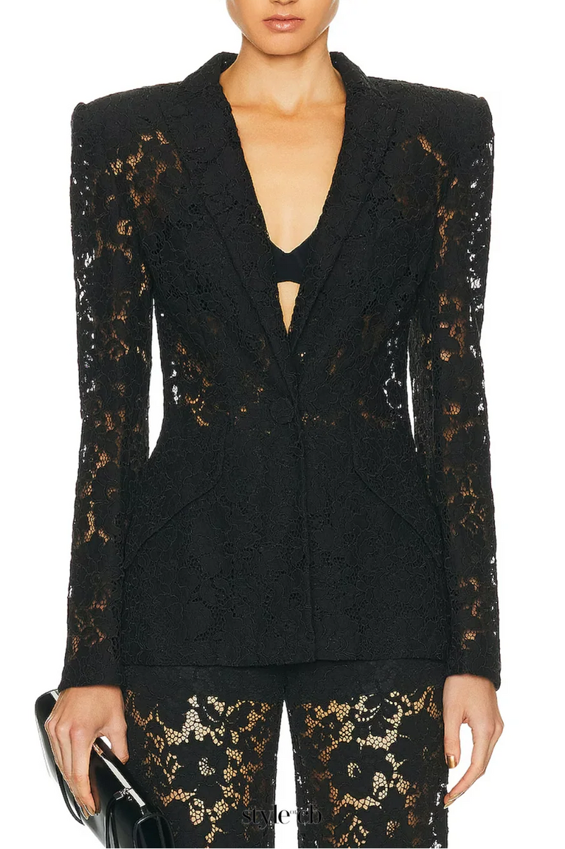 elvira v-neck Lace Blazer set in black