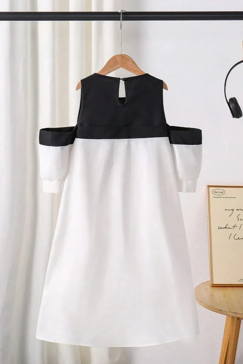 evelyn Off-shoulder contrast bow mini dress