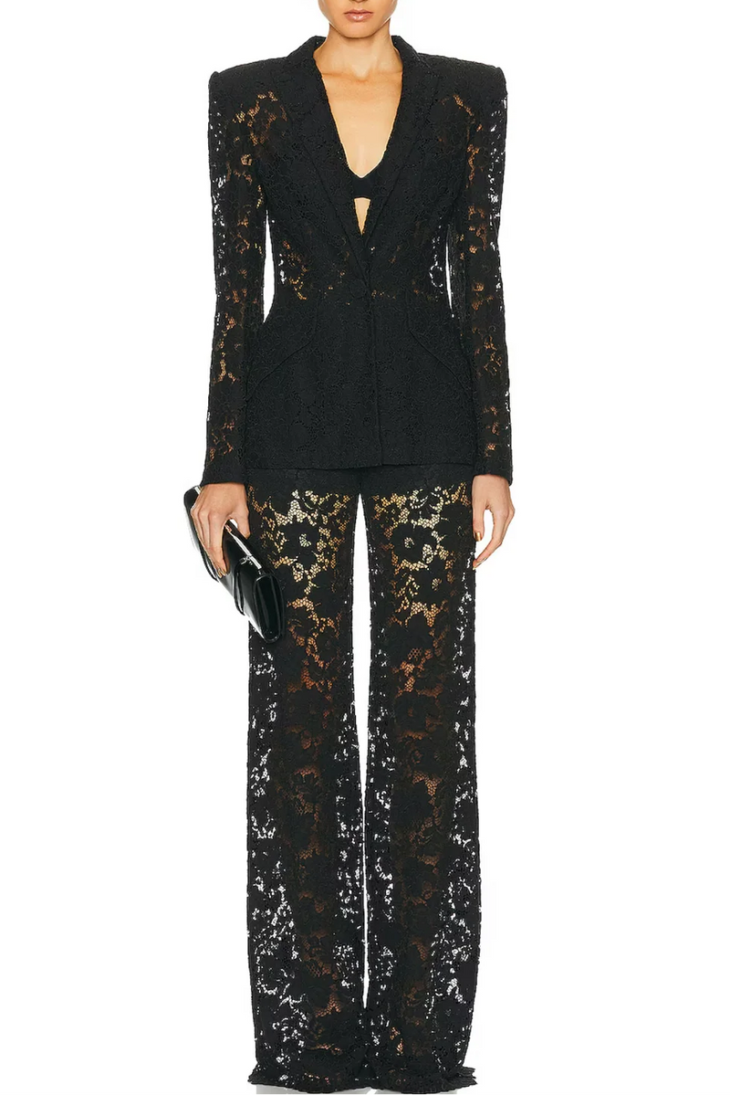 elvira v-neck Lace Blazer set in black