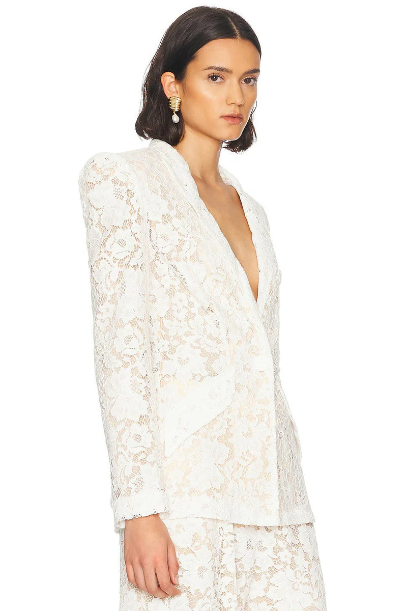 elvira v-neck Lace Blazer set in white