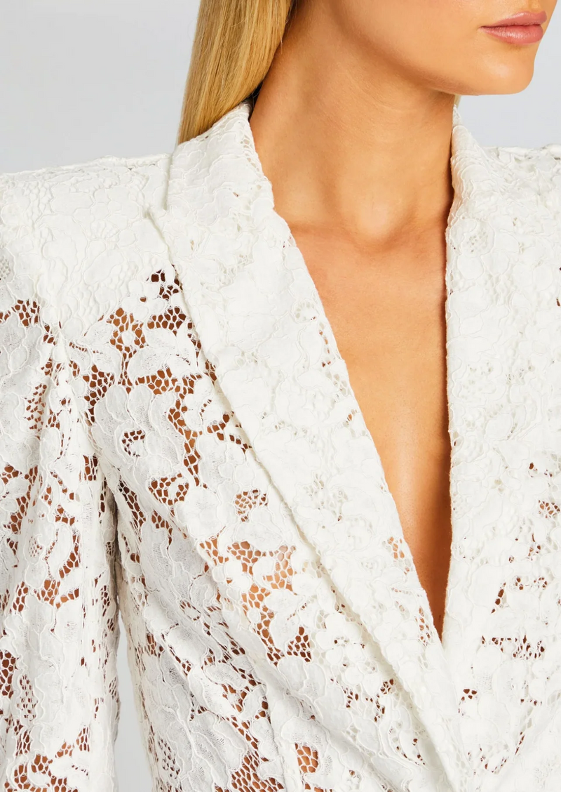 elvira v-neck Lace Blazer set in white