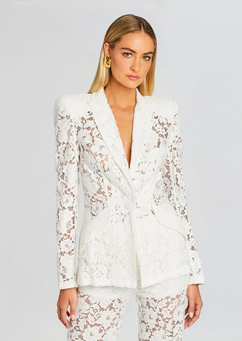 elvira v-neck Lace Blazer set in white