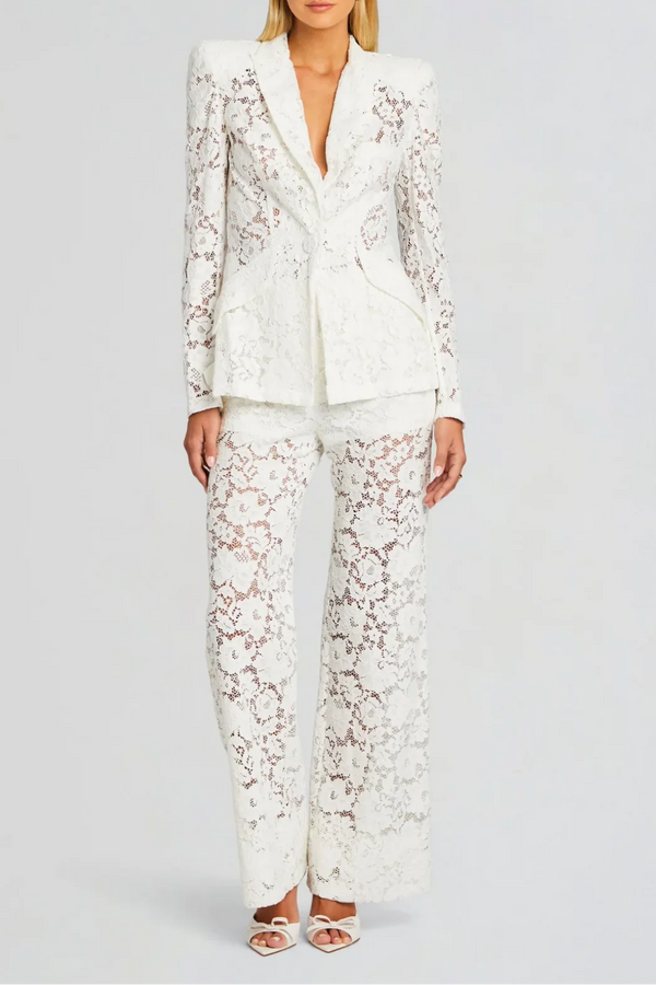 elvira v-neck Lace Blazer set in white