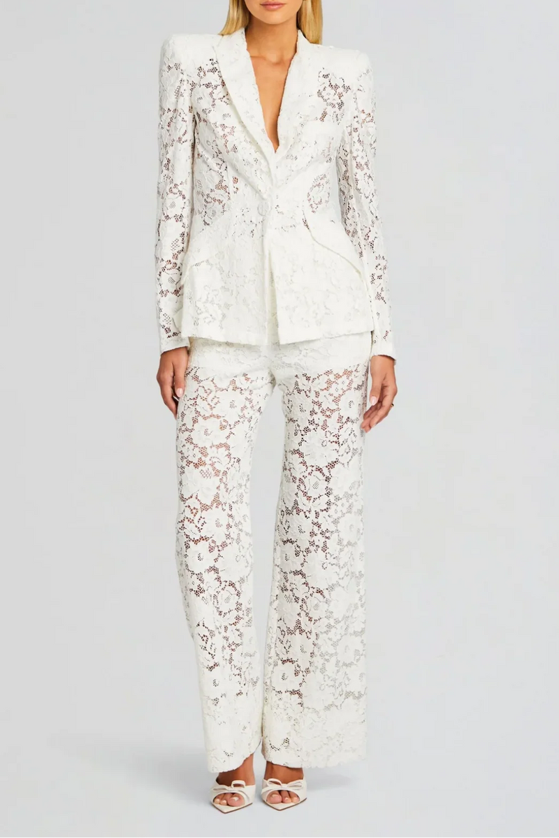 elvira v-neck Lace Blazer set in white