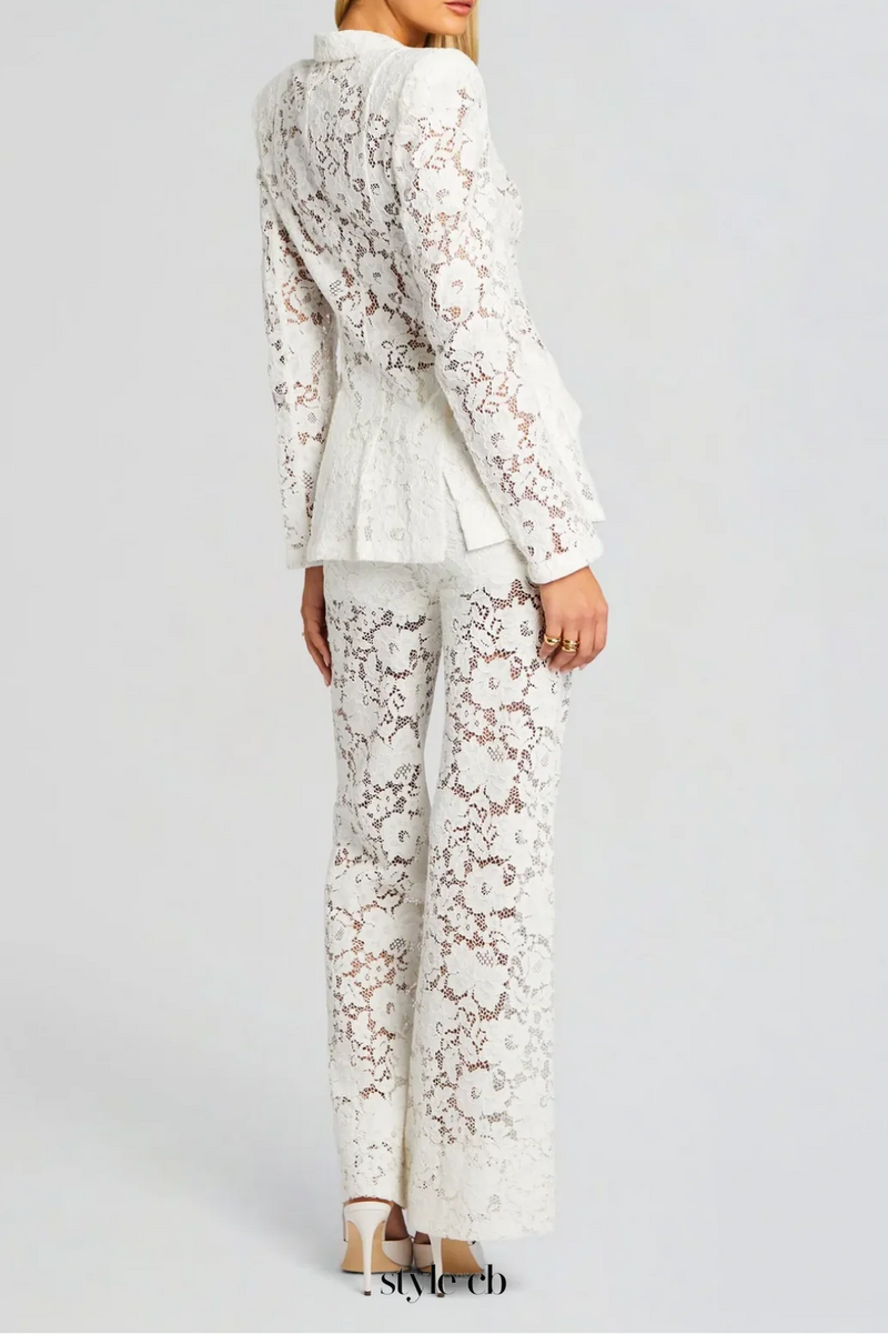 elvira v-neck Lace Blazer set in white