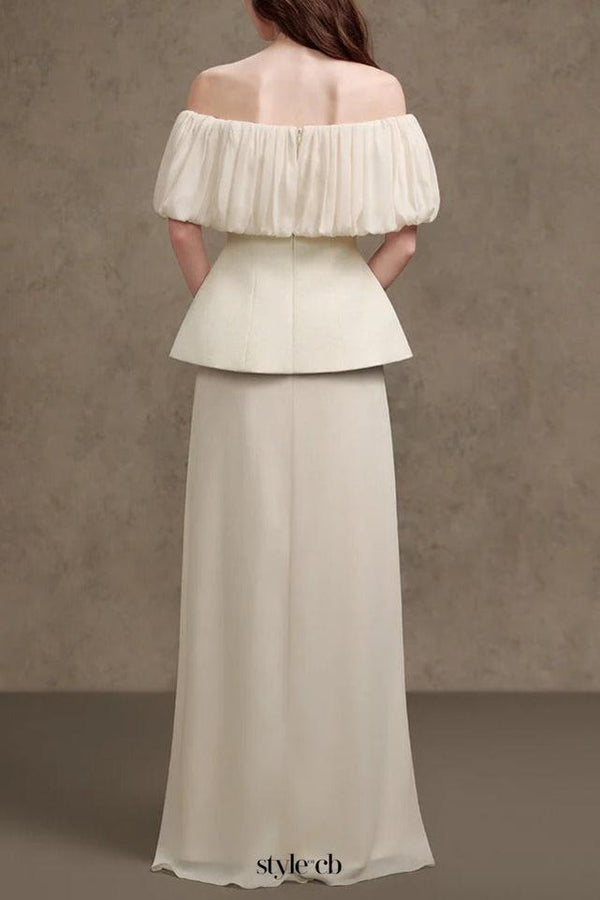 karen Straight Plain Foam Silk strapless Maxi dress in white