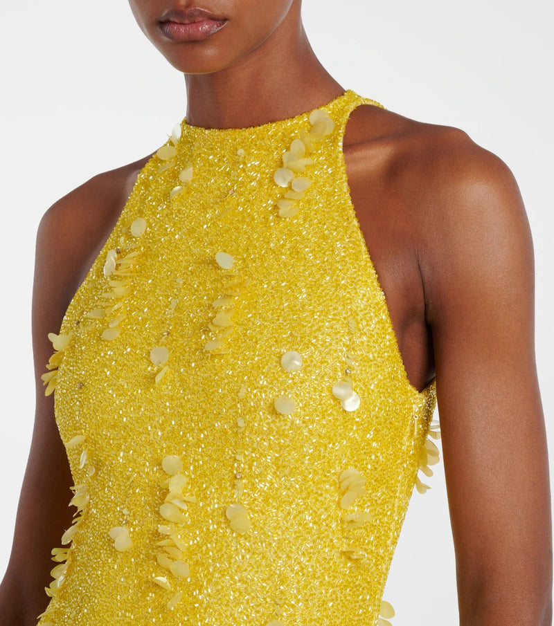 kelly beaded sequined sleeveless maxi dress in yellow