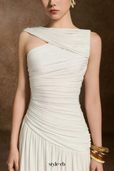 leona A-line Asymmetric Neck Spandex Ankle Length Dress