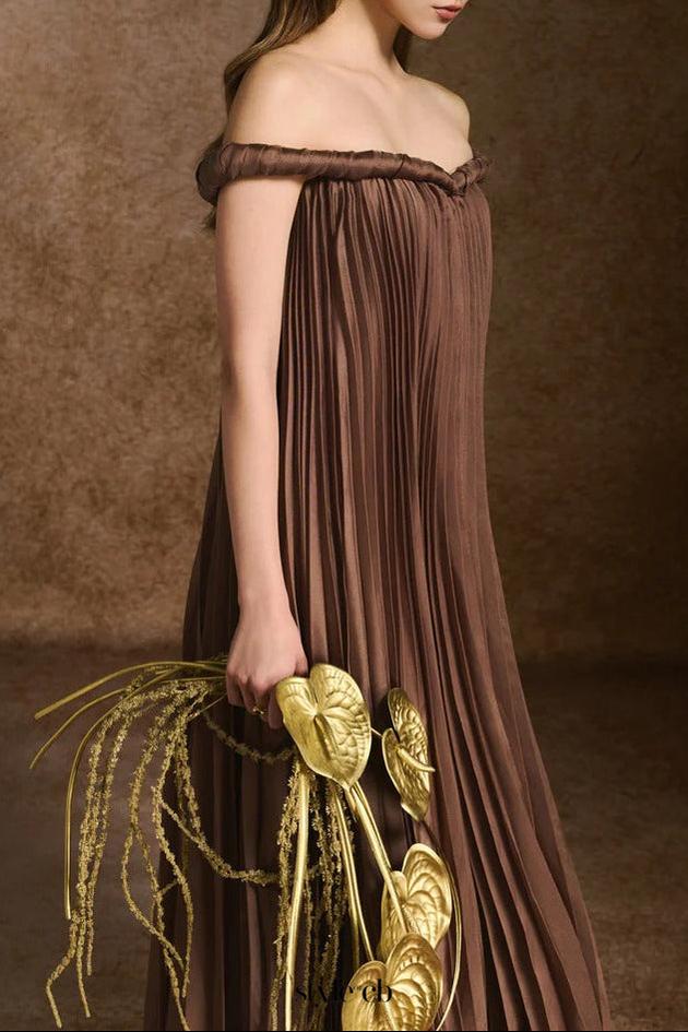donna A-line Off-Shoulder Silk Organza Maxi Dress in brown