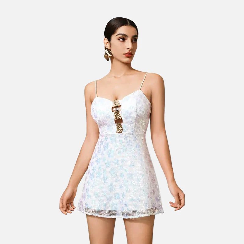 gabrielle Petal-like gradient sequin mini dress in white