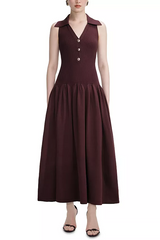 meredith Ribbed Midi Dress in brick red