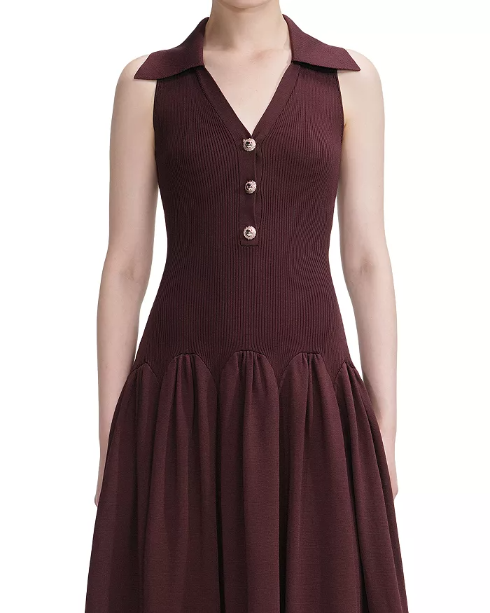 meredith Ribbed Midi Dress in brick red