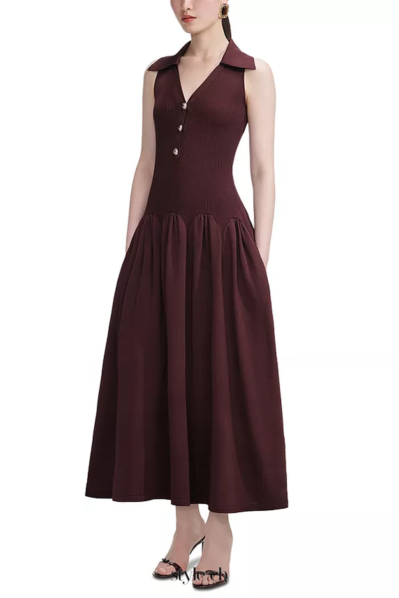 meredith Ribbed Midi Dress in brick red