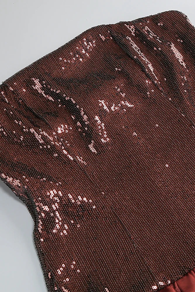 Strapless Sequin Bubble Mini Dress in brown