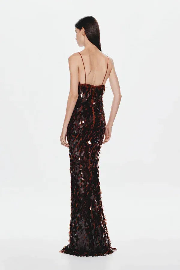 The Sequin Maxi Dress in Brown