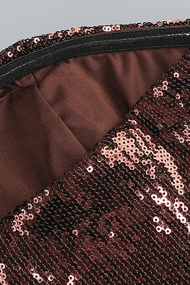 Strapless Sequin Bubble Mini Dress in brown