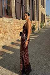 The Sequin Maxi Dress in Brown