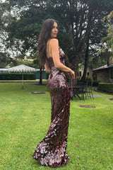 The Sequin Maxi Dress in Brown