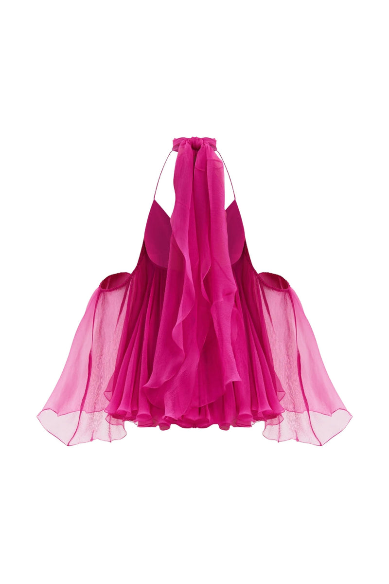 erica Halter Neck Lace-Up Backless Mini Dress - fuchsia