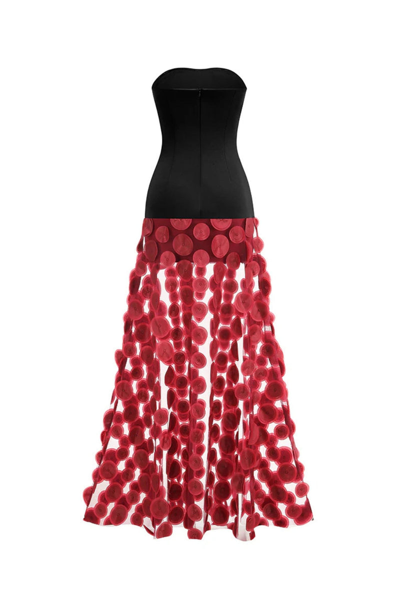 Nodin Strapless Dot Mesh Maxi Dress in red