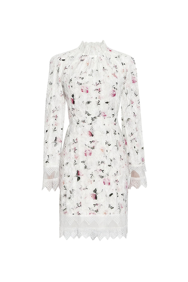sebastiane Lace-trim long-sleeve floral midi dress in white