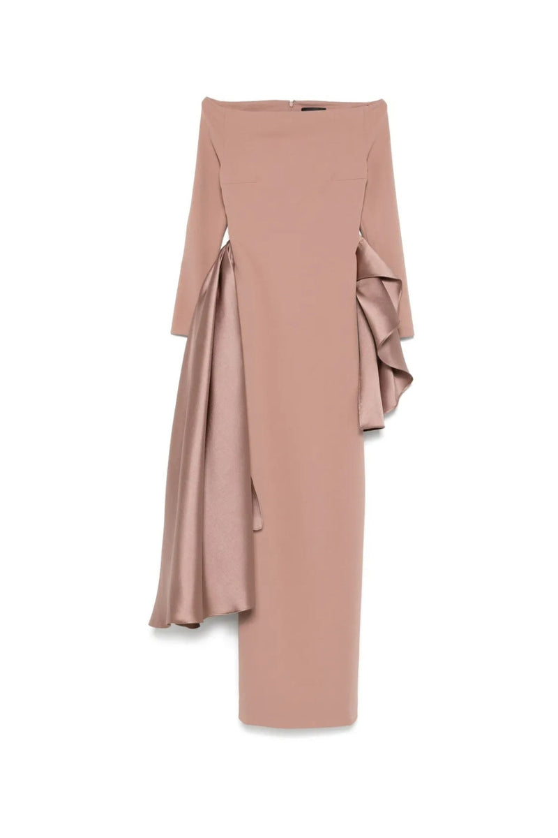 miranda ruffle trim long sleeve maxi dress in pink