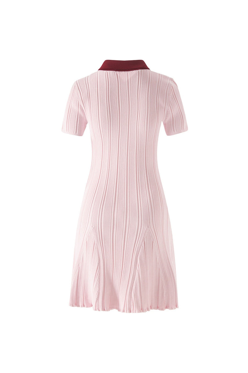 christine Pink Contrast Collar Knit Mini Dress