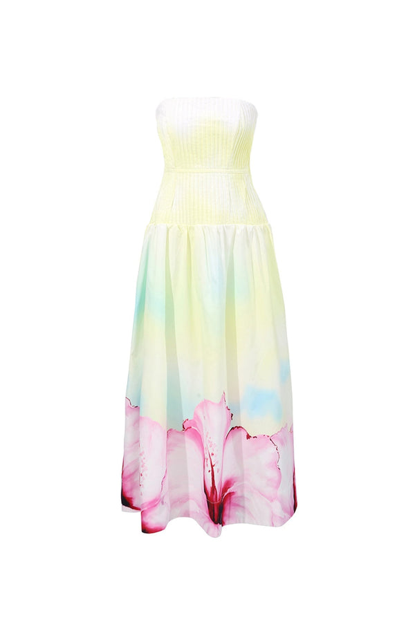 laurel Printed tube top maxi dress in gradient yellow
