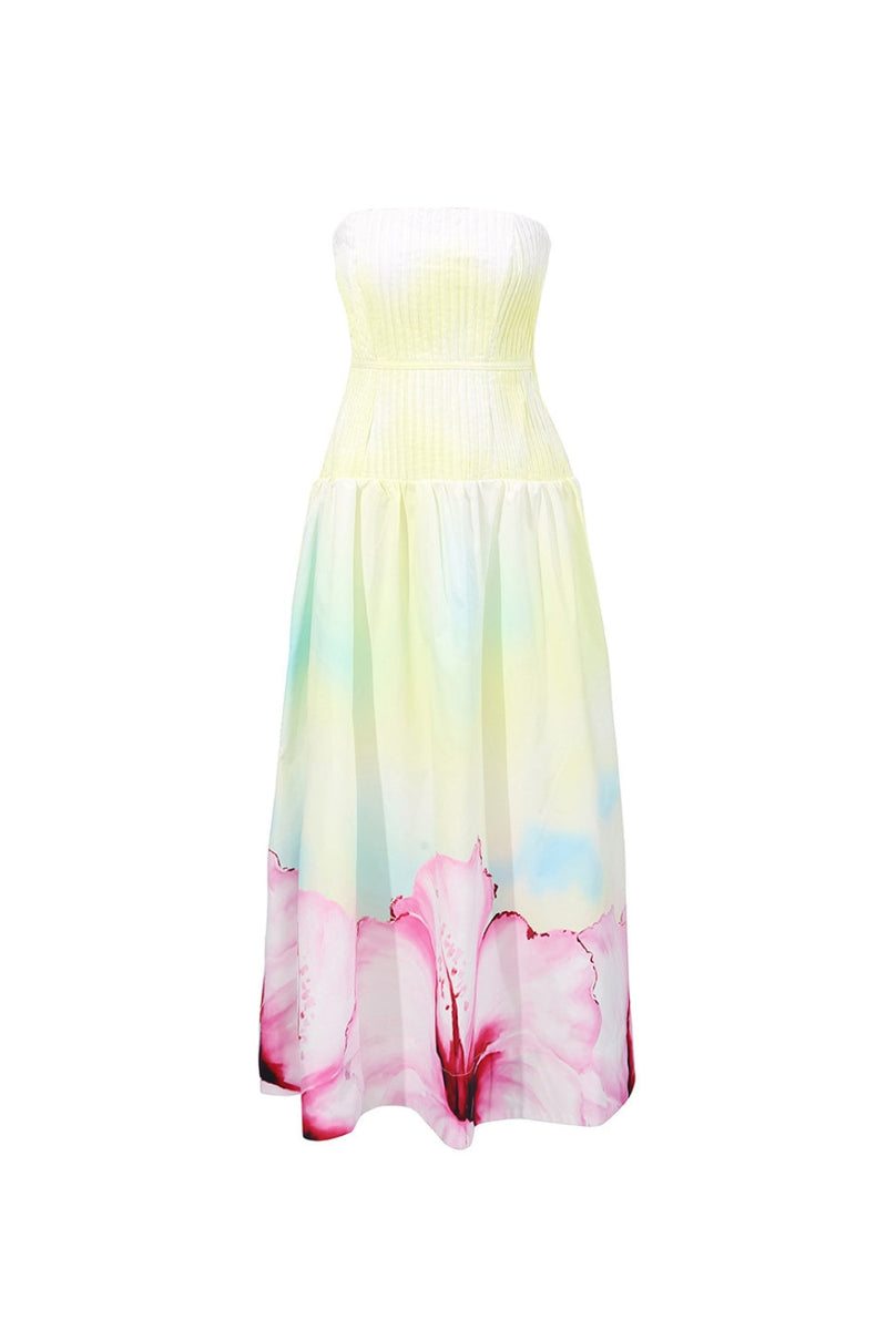 laurel Printed tube top maxi dress in gradient yellow
