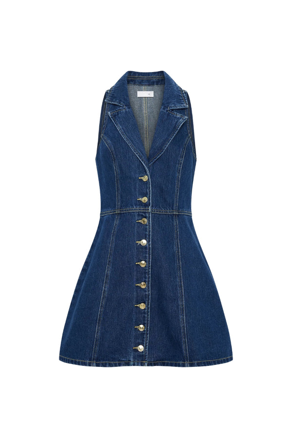 eartha Collared Denim Mini Dress - Dark Blue