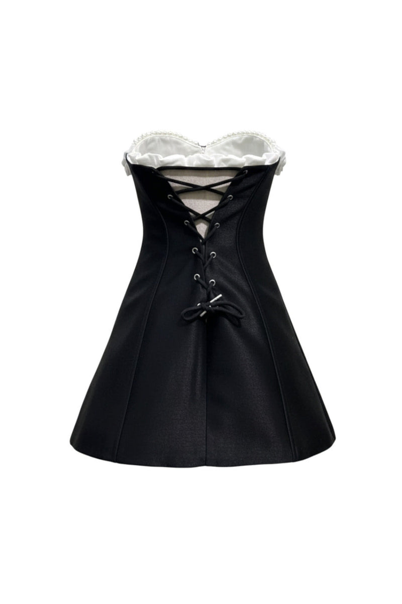 gladys Strapless 3d Floral Corset A-Line Dress in black