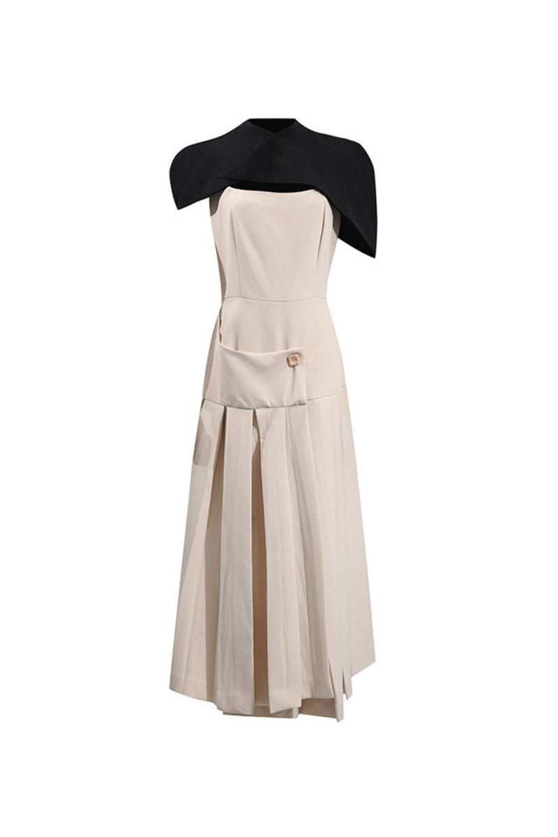 gustave Khaki Cape sleeveless irregular midi dress